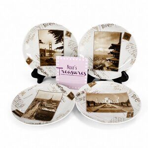 2005 BIA Cordon Bleu JAVA POST CARD World 6.5" Porcelain Bread Side Plates Set 4